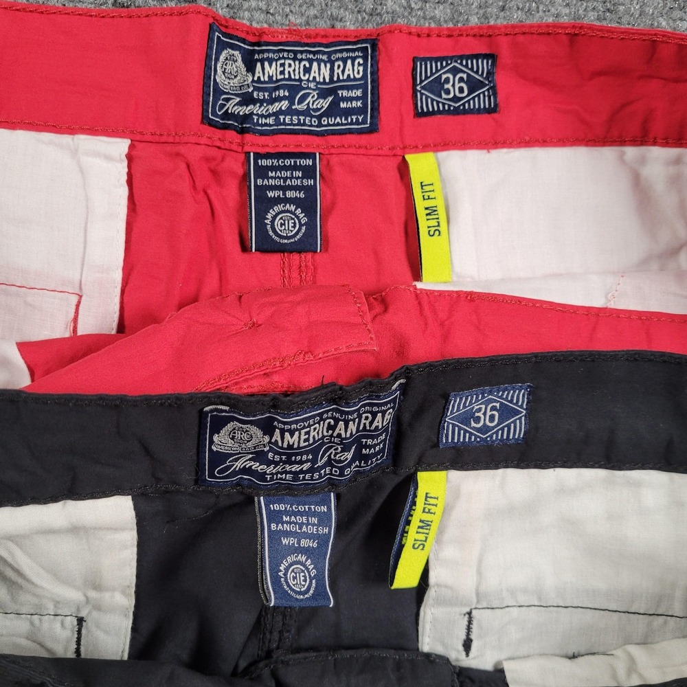 American Rag Shorts Mens 36 LOT 2 Slim Fit Red Black Chino Lightweight Cotton - Picture 12 of 14